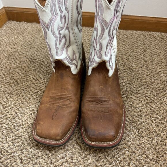 Laredo Western Boots Womens Mesquite Leather Square Taupe White 5621 Size 10 - Picture 2 of 12